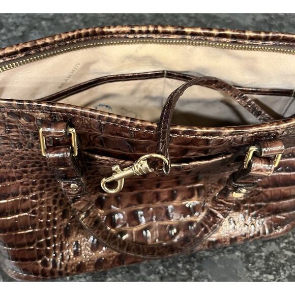 Brahmin Mini Asher Satchel Pecan Melbourne Croc Embossed Crossbody/Double Handle - Picture 9 of 12